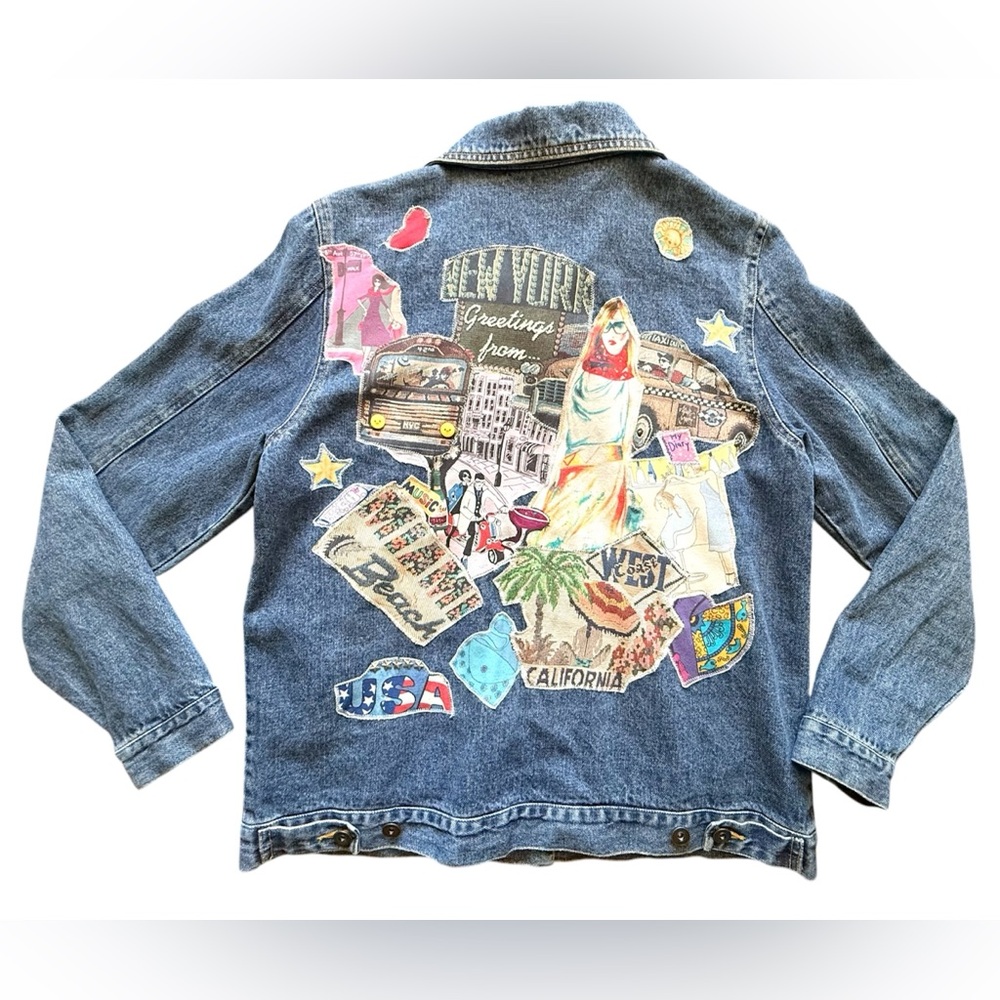 Jane Ellisa Artistic Creations Patchwork Embellished Denim Jacket Size Small - Picture 2 of 14